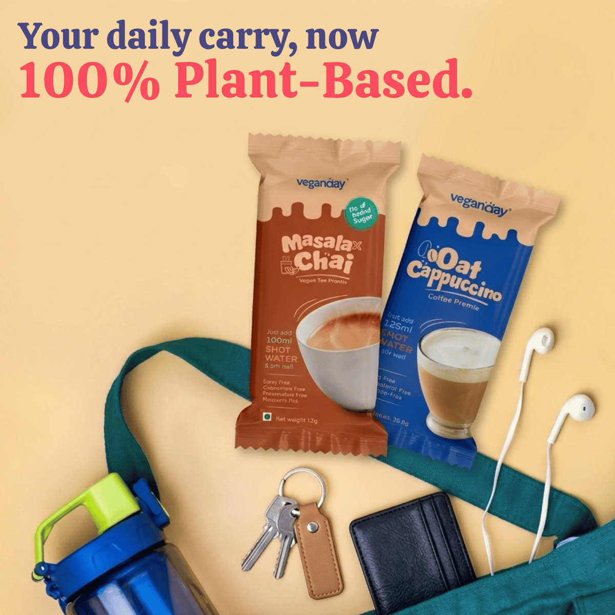 VeganDay Masala Chai Instant Premix | No Added Sugar - 25 Serves (Pack of 2)