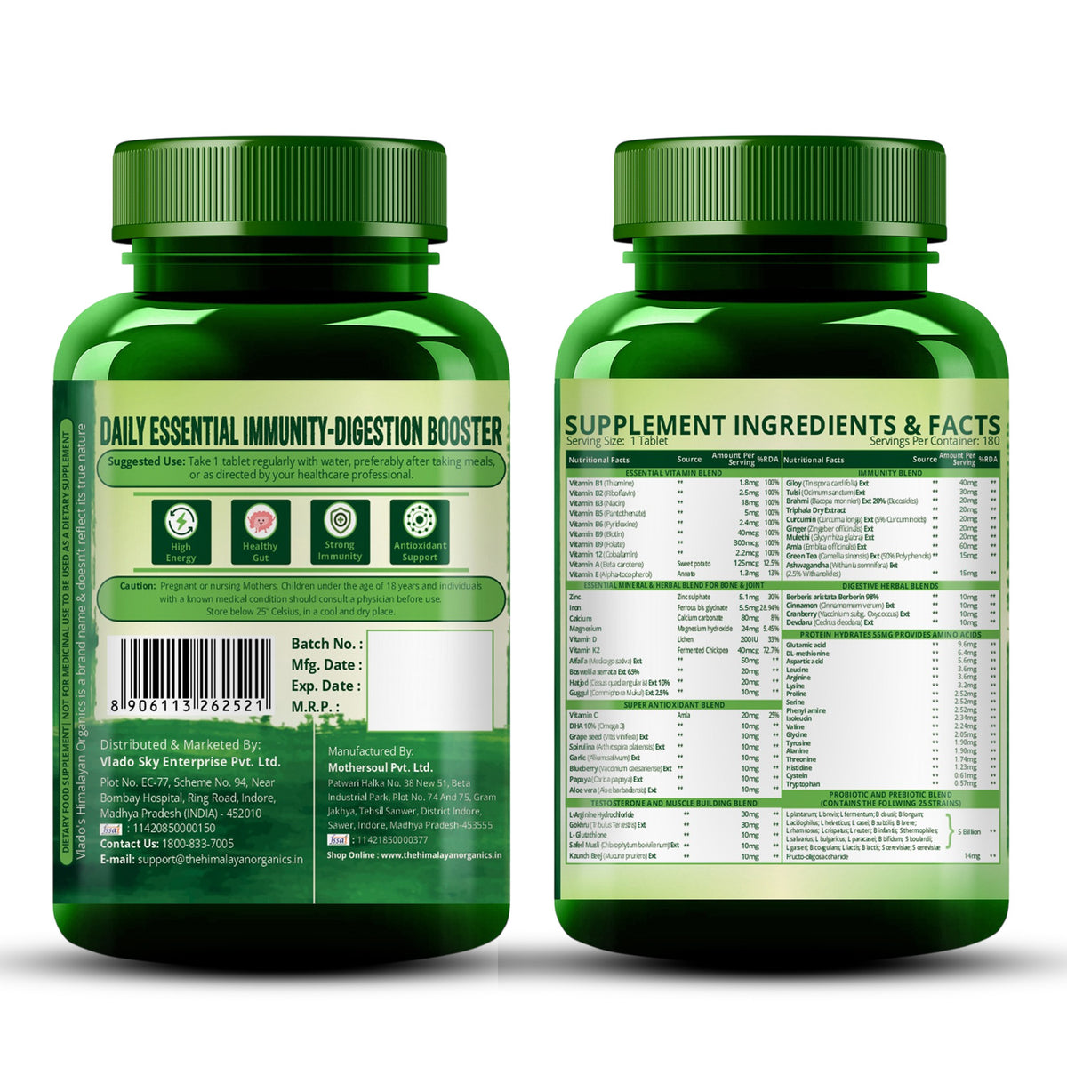 Vlado's Himalayan Organics Immunity Multivitamin Tablet for Men & Women with Probiotic 90+Vital Nutrients and 9+ Probiotic blends for Increase Energy & Immunity - Boost stamina, Strength & Muscles and Overall Health I 180 Veg Tablets