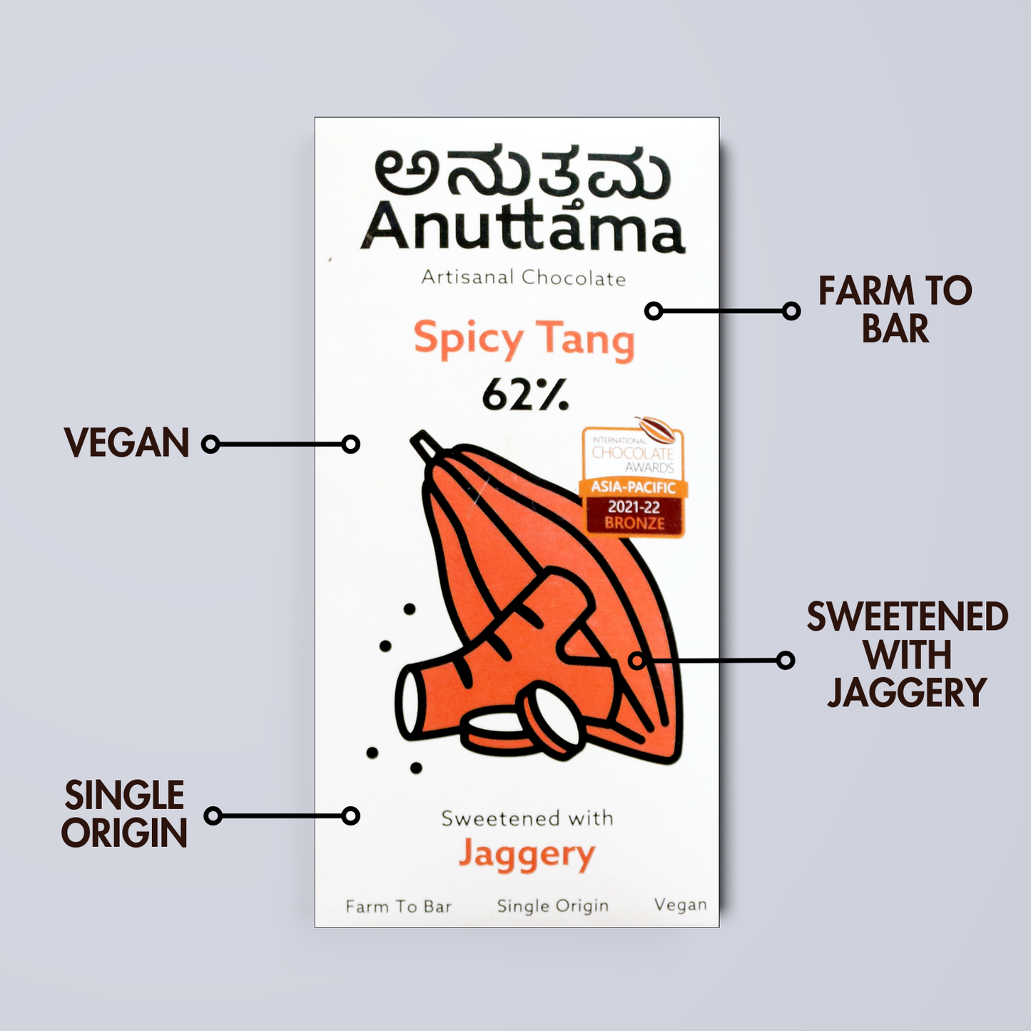 ANUTTAMA Dark Chocolate Pack of 3 | 62%&70% Cocoa | Chocolate Gift for Valentine's Day  | Spicy Tang+Classic Plain+Roasted Almond | Mini Chocolate Bar 50 & 20gm