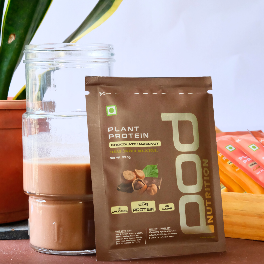POD NUTRITION Pea Protein Isolate Powder | Vegan Plant Protein, No Added Sugar, Dairy Free| Clean & Easy to Digest with Essential Amino Acids (Chocolate Hazelnut Sachet Pack of 28)