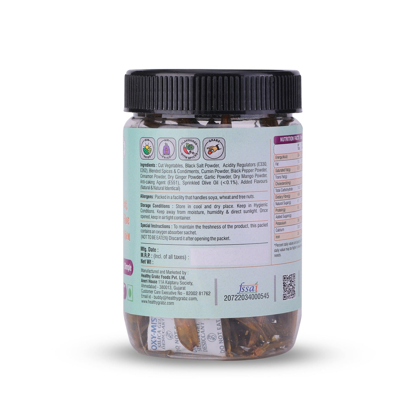 Grabz Air fried Cluster Beans 50 X2 grams Dehydrated ,Air fried , Sprinkled olive oil ,herbs ,