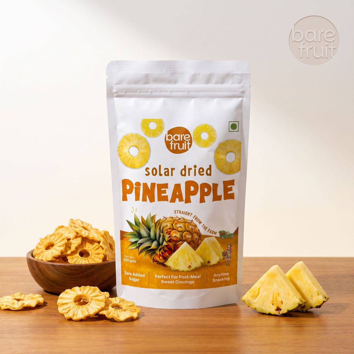 Barefruit Solar Dried Pineapple - 200G Pack