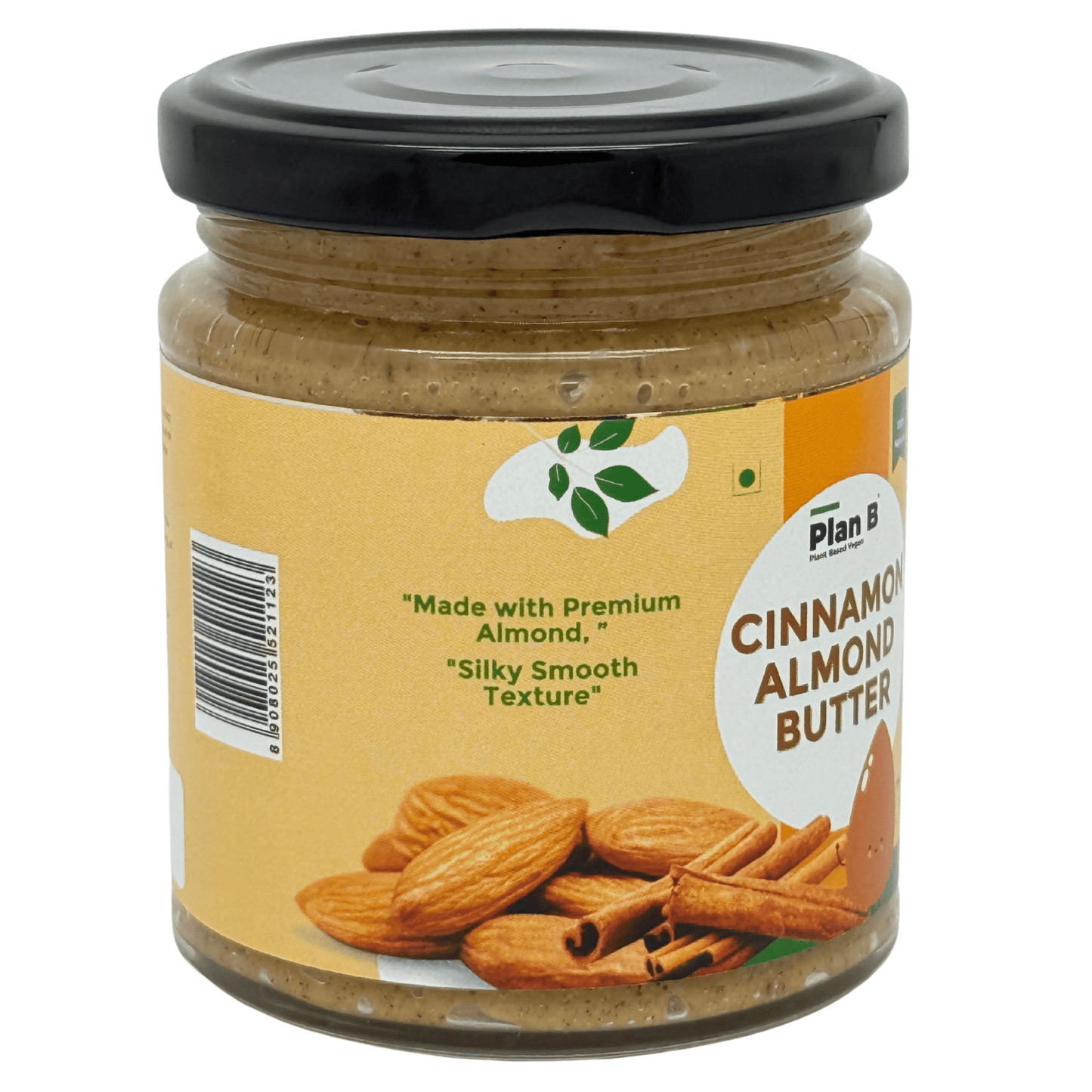 Plan B Cinnamon Almond Butter | Creamy, Spiced Vegan Nut Butter | No Added Sugar, Gluten-Free, High Protein | 100% Natural Roasted Almonds with Cinnamon | Dairy-Free Healthy Spread | 200g Jar