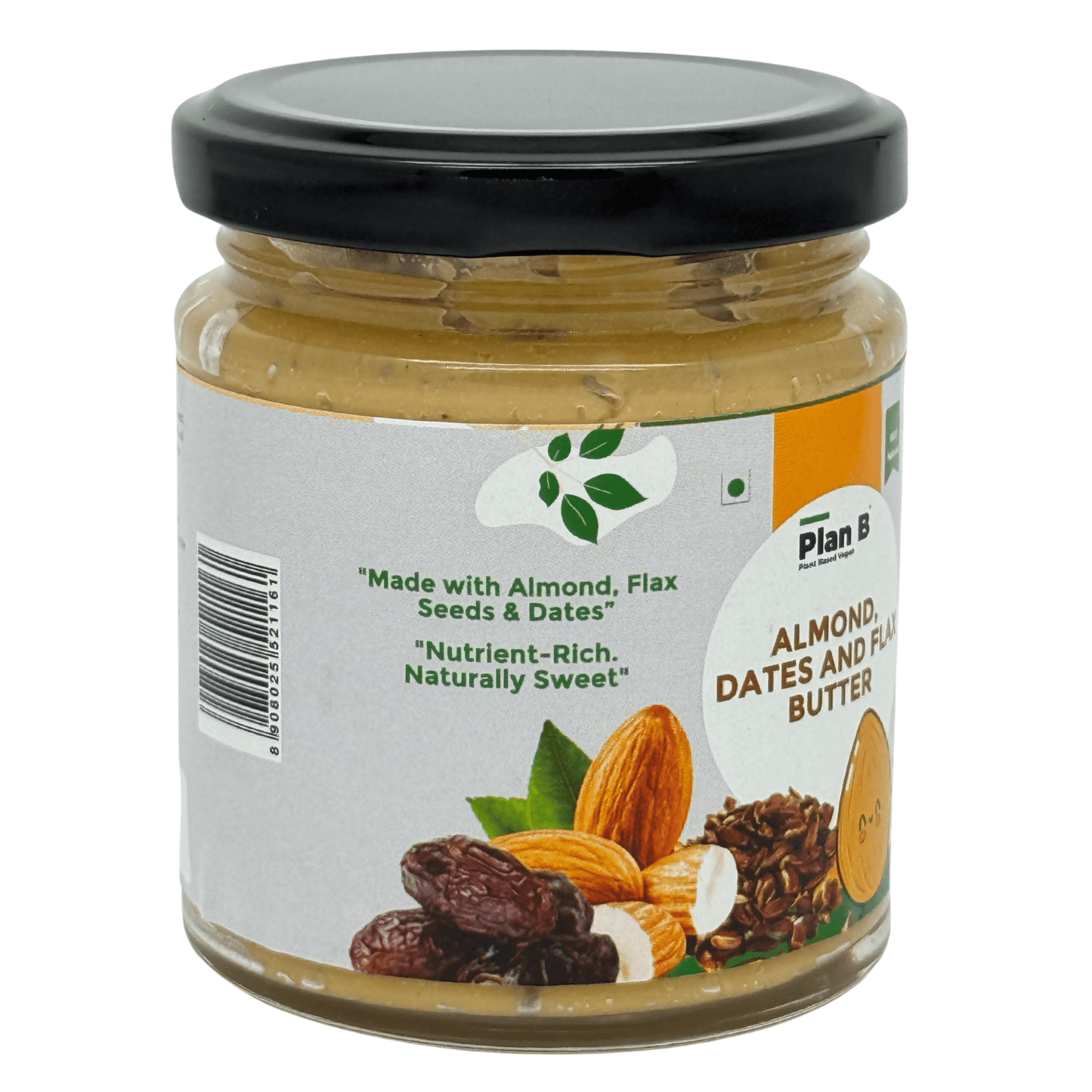 Plan B Almond Butter with Flax Seeds & Dates | Natural Sweetened Vegan Nut Butter | High Protein, Omega-3 Rich | No Added Sugar, Gluten-Free, Dairy-Free | Healthy Spread for Energy & Immunity | 200g