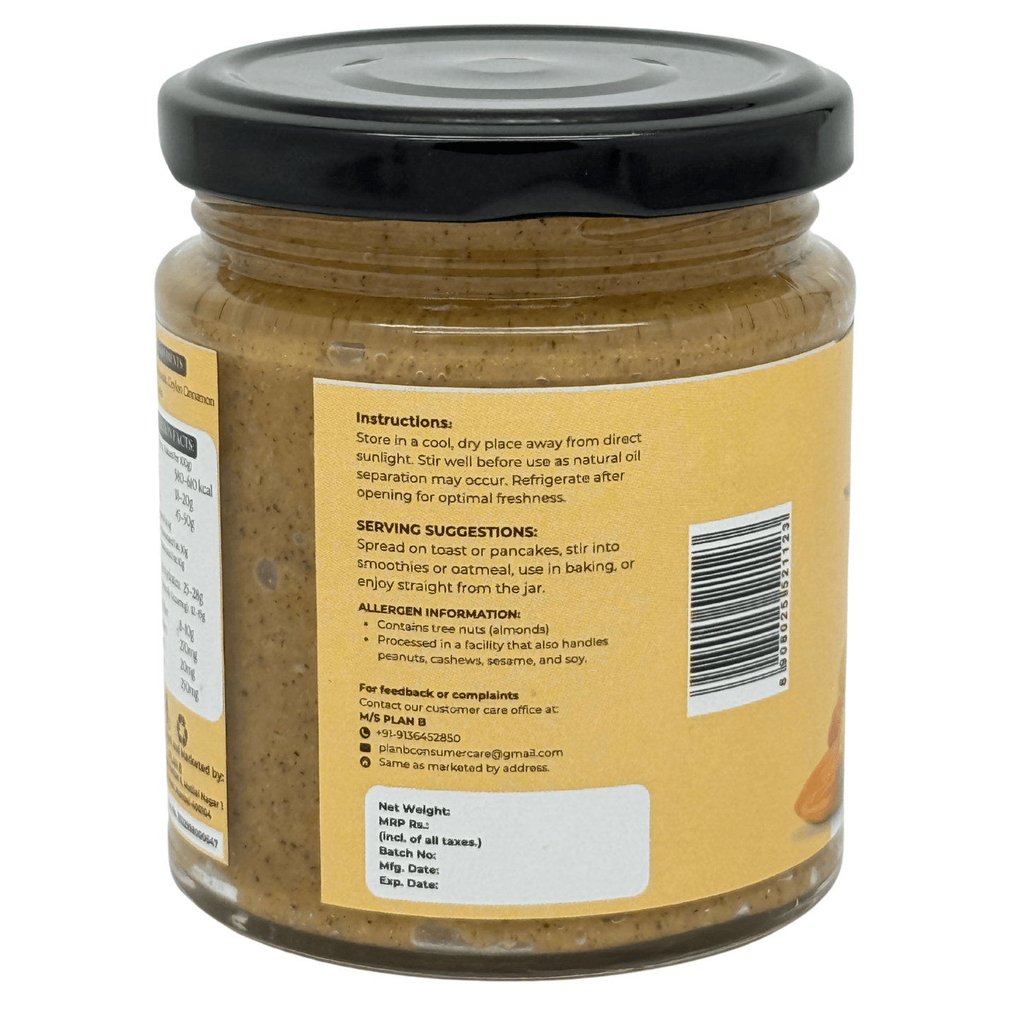 Plan B Cinnamon Almond Butter | Creamy, Spiced Vegan Nut Butter | No Added Sugar, Gluten-Free, High Protein | 100% Natural Roasted Almonds with Cinnamon | Dairy-Free Healthy Spread | 200g Jar