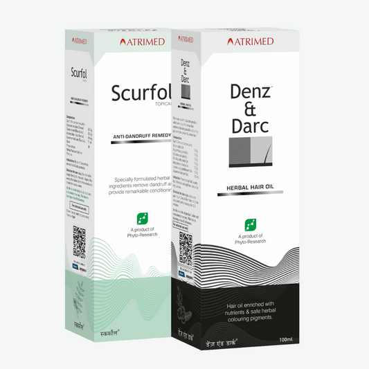 Atrimed Denz & Darc Hair Oil and Scurfol Anti-Dandruff Shampoo | Pack of 2