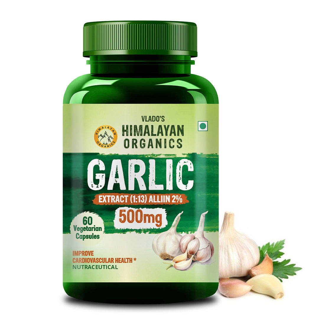 Vlado’s Himalayan Organics Garlic 500mg Supplement | Extract (1:13) Allium Sativum - 60 Veg Capsules