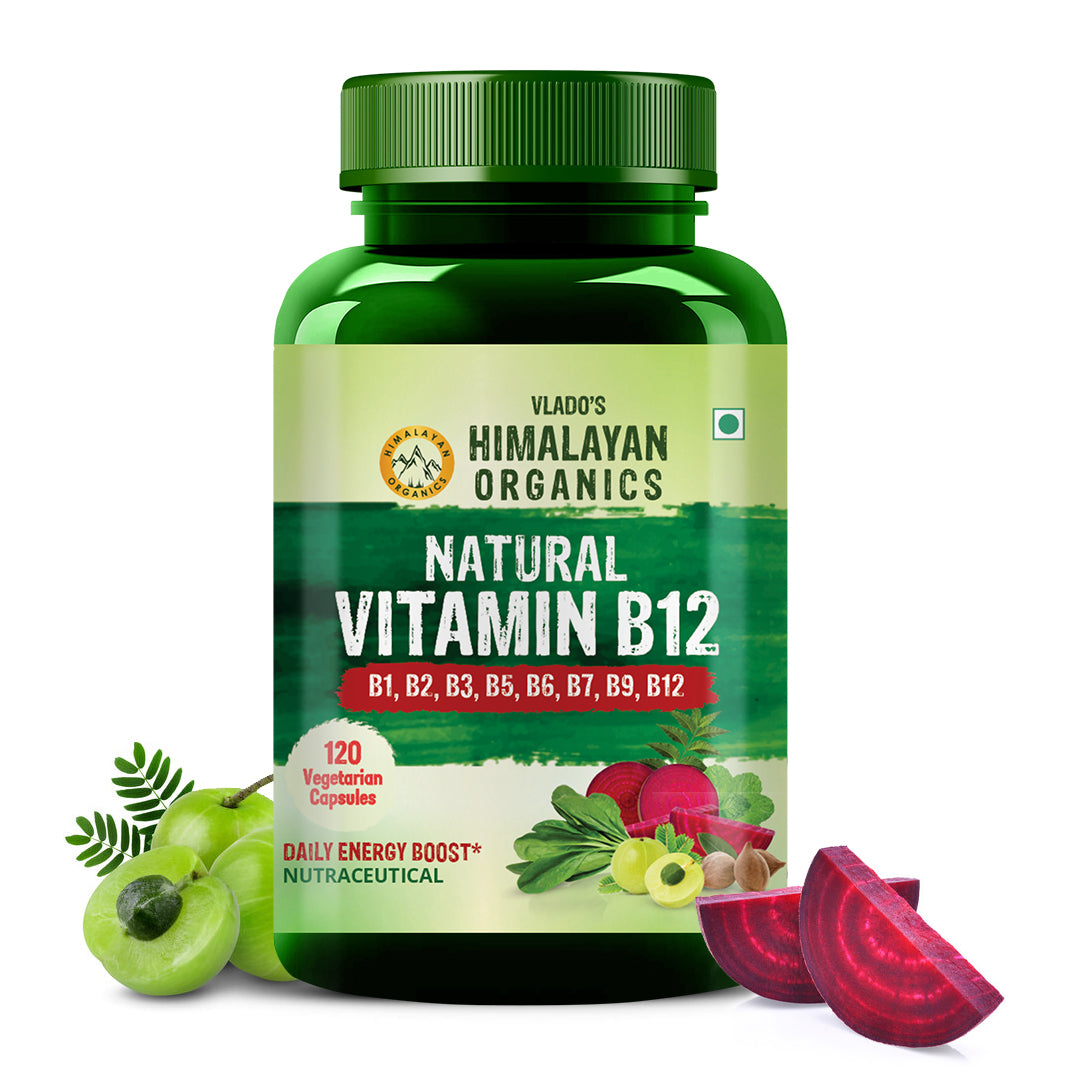 Vlado's Himalayan Organics Natural Vitamin B12 with B1, B2, B3, B5, B6, B7, B9 & Moringa | Plant-Based Formula | 120 Vegetarian Capsules