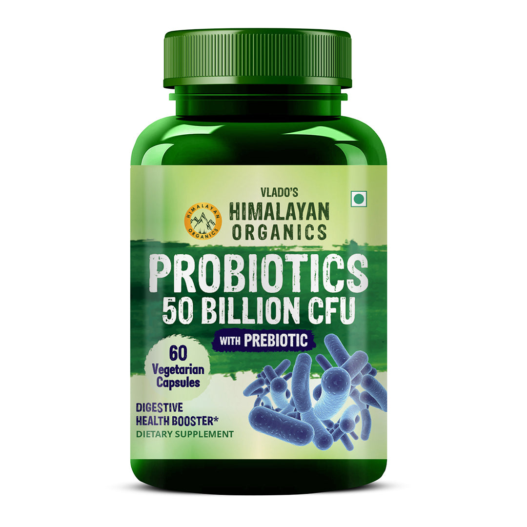 Vlado's Himalayan Organics Probiotics Supplement 50 Billion CFU with Prebiotics 150mg | 20 Strains | Plant-Based Formula | 60 Veg Capsules