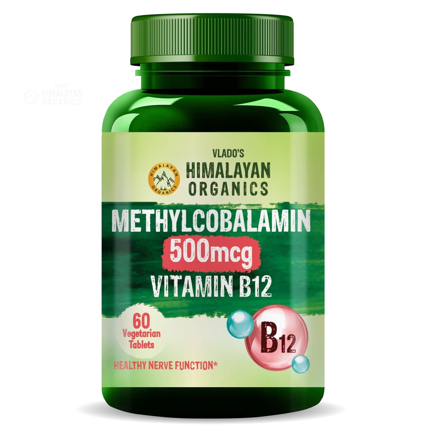 Vlado's Himalayan Organics Vitamin B12 Supplement 500 mcg | Methylcobalamin | Plant-Based | 60 Veg Tablets