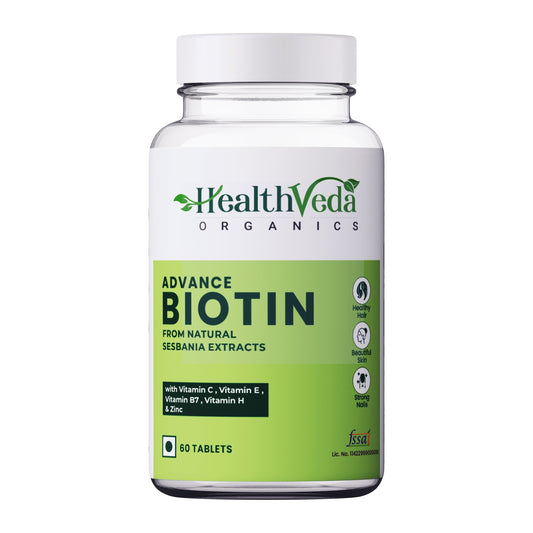 Health Veda Organics Advanced Biotin with Vitamin B7 & Vitamin H | 60 Veg Tablets | Supports Healthy Hair, Skin & Nails