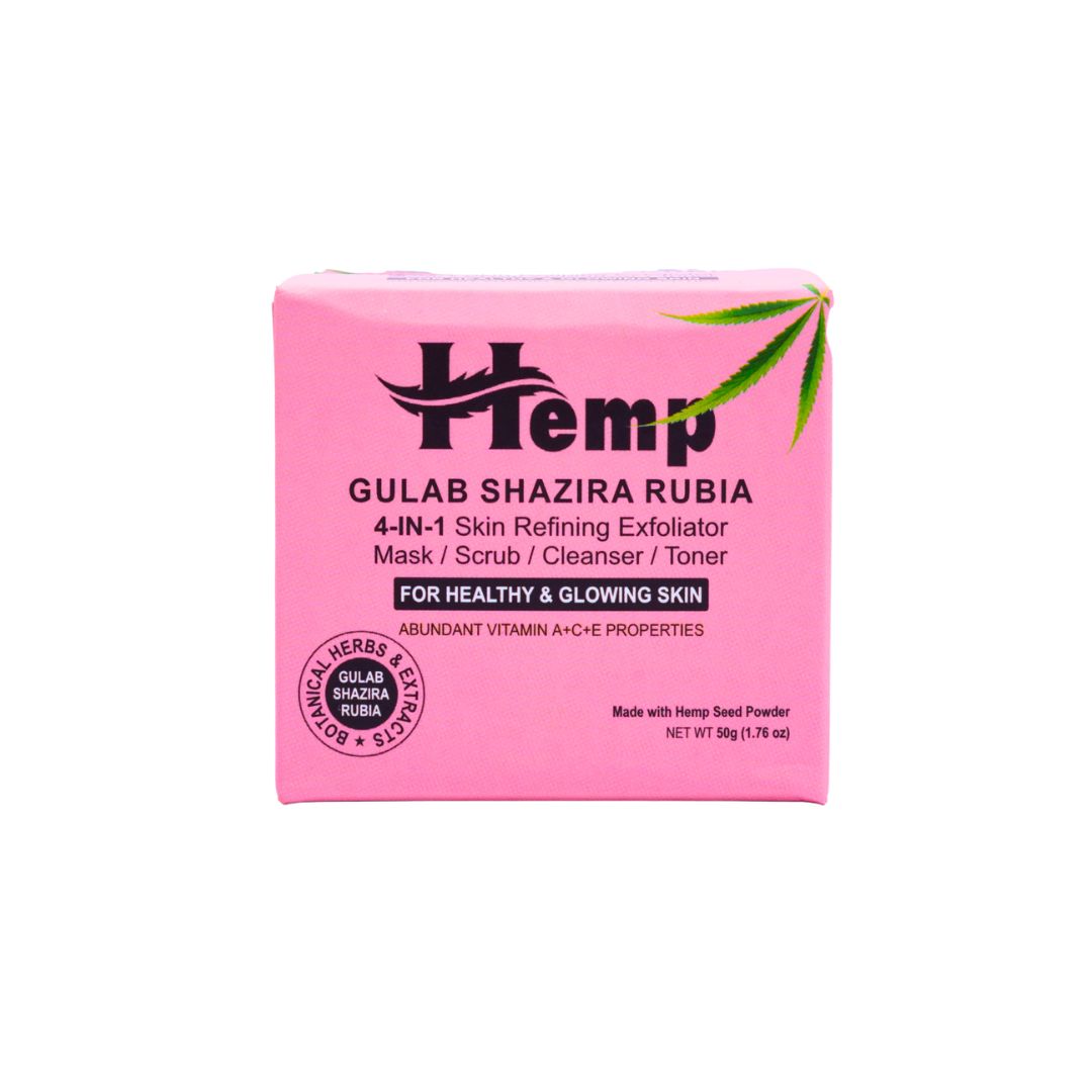 INDUS HEMP GULAB SHAZIRA RUBIA| 4-IN-1 SKIN REFINING EXFOLIATOR MASK / SCRUB/ CLEANSER/TONER | FOR HEALTHY & GLOWING SKIN