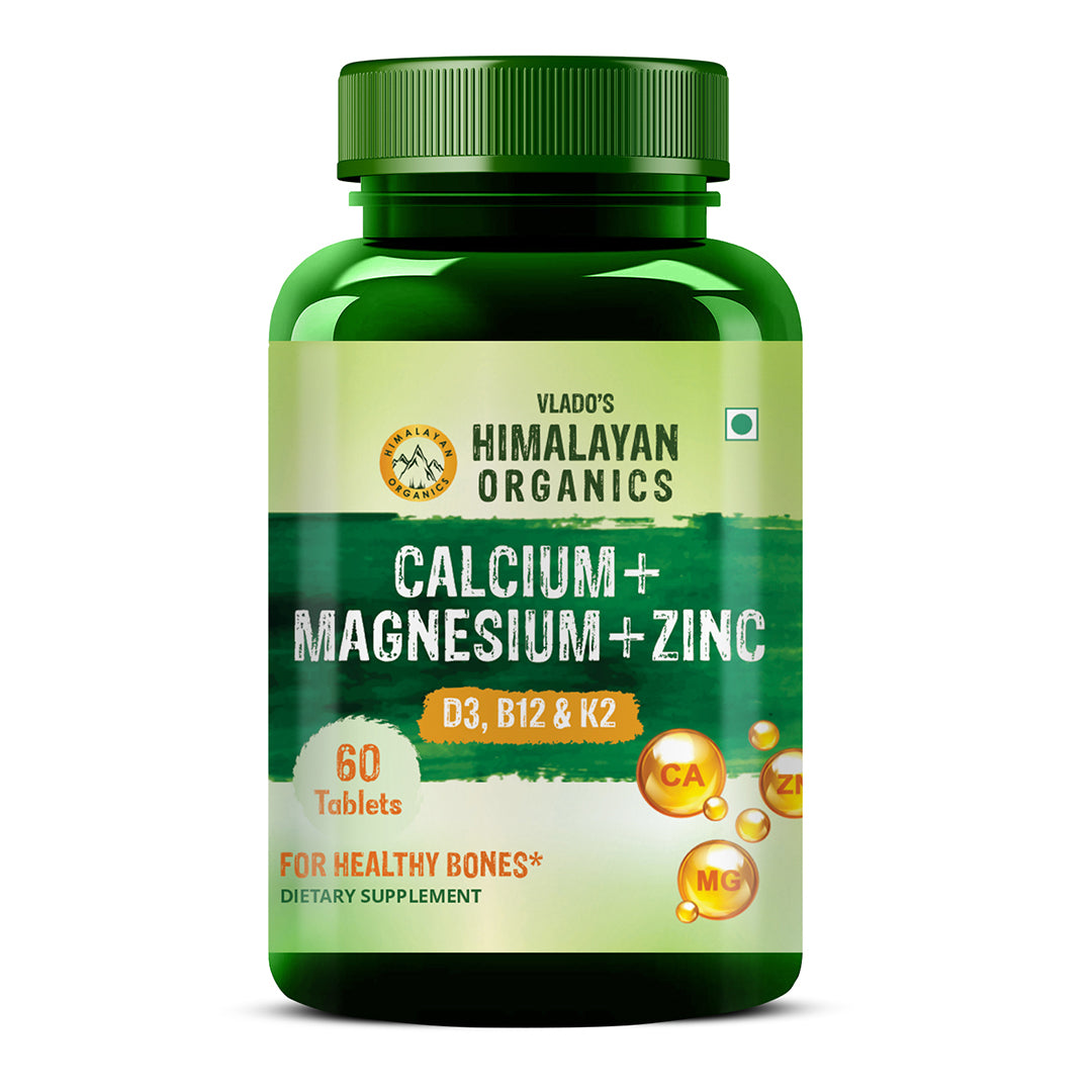 Vlado's Himalayan Organics Calcium Magnesium Zinc Vitamin D3 & B12- 60 Vegetarian Tablets