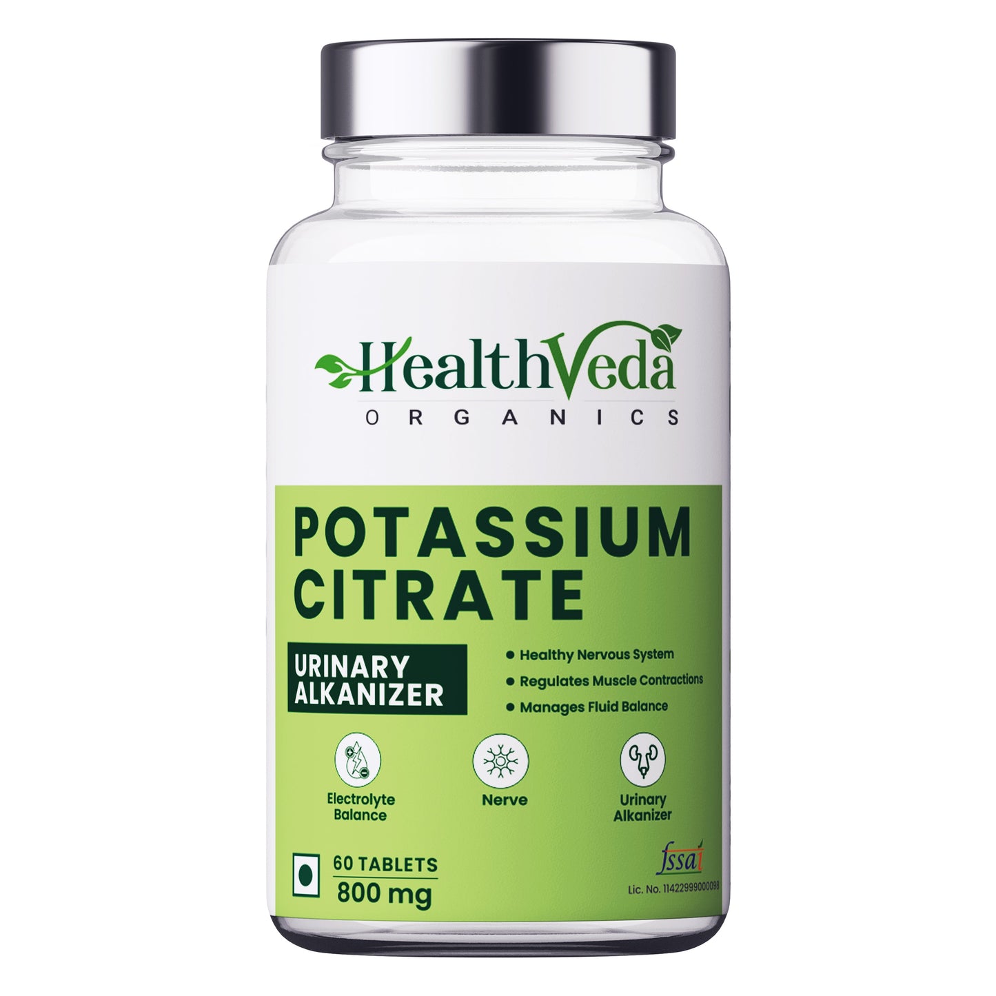 Health Veda Organics Potassium Citrate, 800 mg I 60 Veg Tablets I Support Nerve, Muscle, Joint & Bone Health I Helps Manage Electrolytes | For both Men & Women