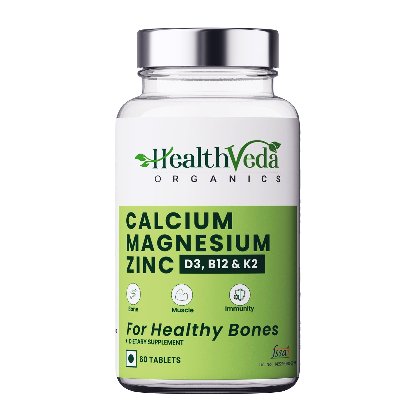 Health Veda Organics Calcium, Magnesium, Zinc with Vitamin D3 & B12, 1000mg I 60 Veg Tablets | Support Strong Bones, Joints & Muscles | For Both Men & Women