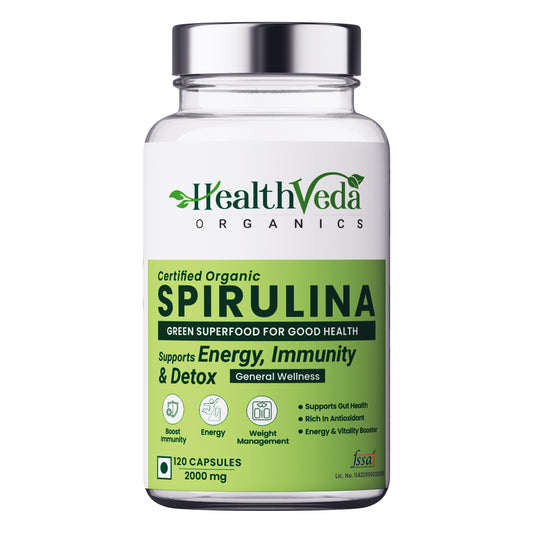Health Veda Organics Plant Based Spirulina, 2000 mg | 120 Veg Capsules I Supports Weight Management & Boosts Immunity | For both Men & Women