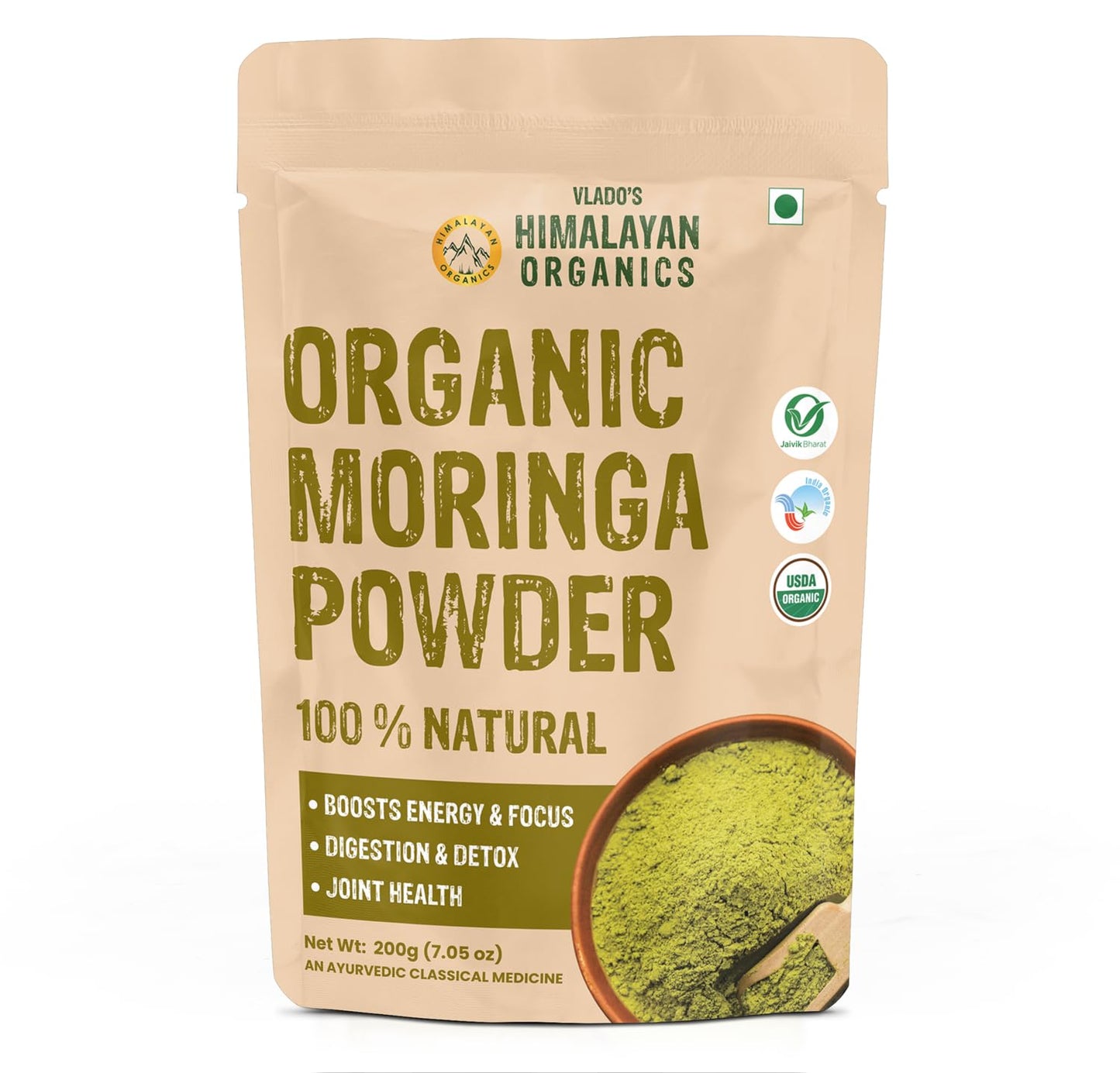 Vlado’s Himalayan Organics Moringa Powder | 100% Organic & Pure Superfood | 200g
