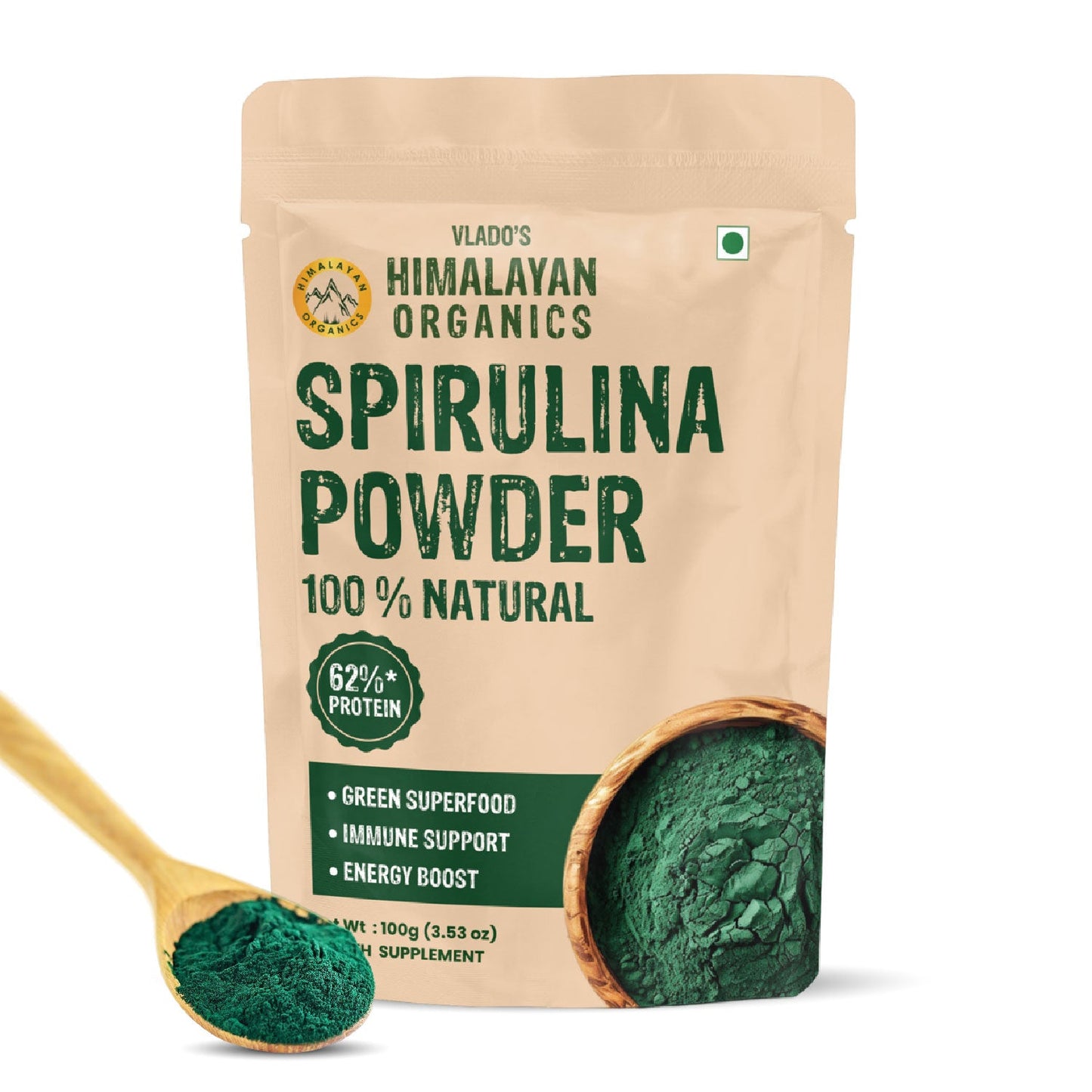 Vlado’s Himalayan Organics Spirulina Powder | 62% Protein | Natural Superfood | 100g
