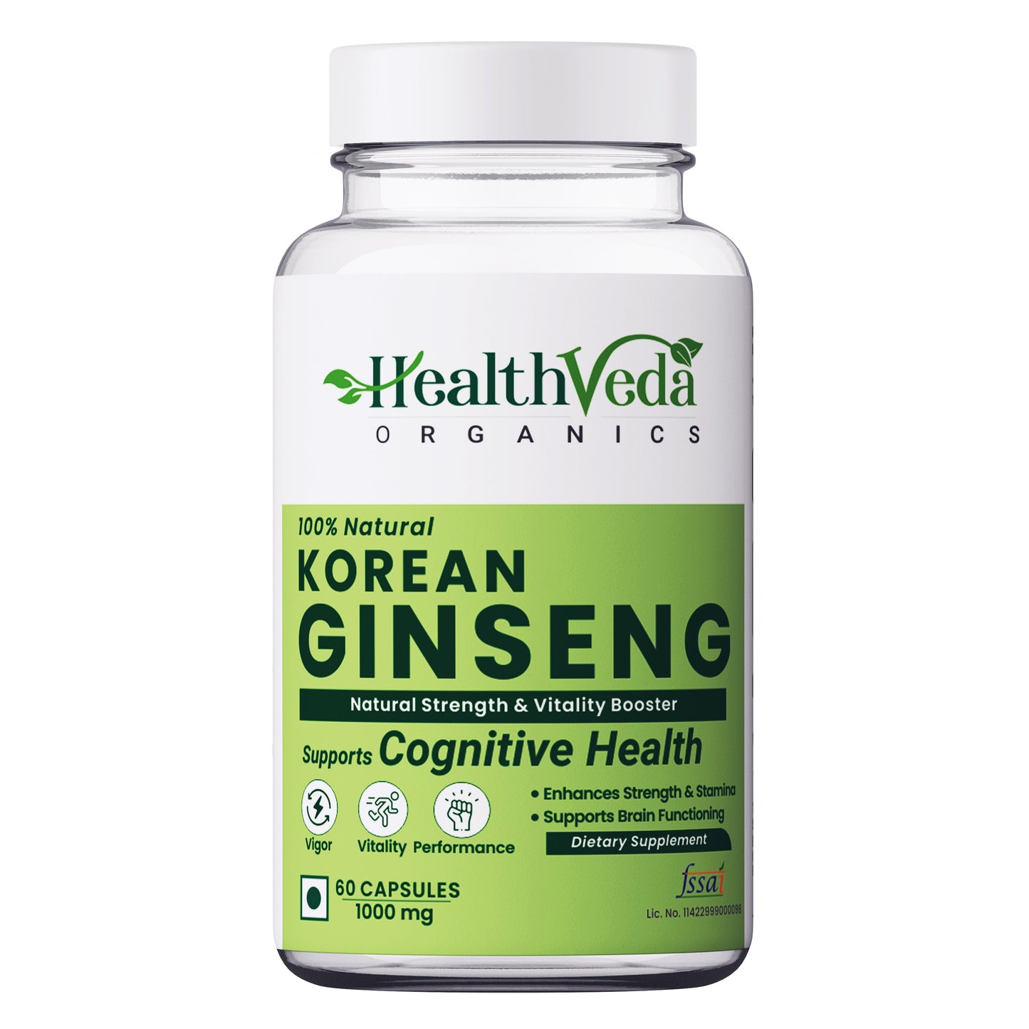 Health Veda Organics Korean Red Ginseng 1000 mg | 60 Veg Capsules | Supports Energy, Vitality & Strength | For Men & Women