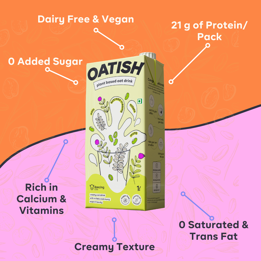 Dancing Cow Oatish Original Extra Creamy Oat Drink with Millets & Bean, 1lit