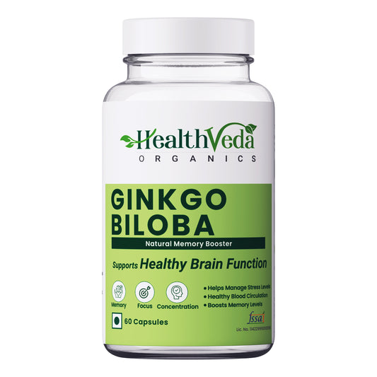 Health Veda Organics Ginkgo Biloba 120 mg | 60 Veg Capsules | Supports Better Concentration And Memory | For both Men & Women