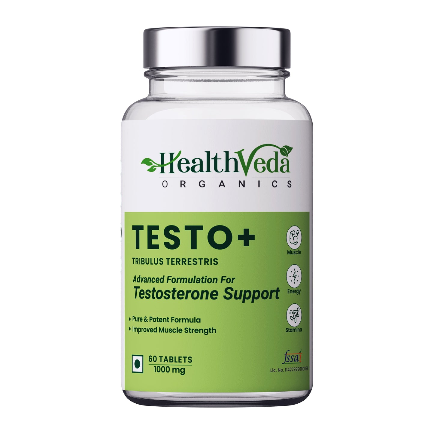 Health Veda Organics Plant Based Testo+ with Tribulus, Ashwagandha & Kaunch Beej | Improves Muscle Strength & Energy | 60 Veg Tablets for Men