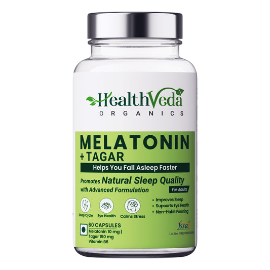 Health Veda Organics Melatonin Capsules for Better Sleep  - 60 Veg Capsules (Non Habit Forming)