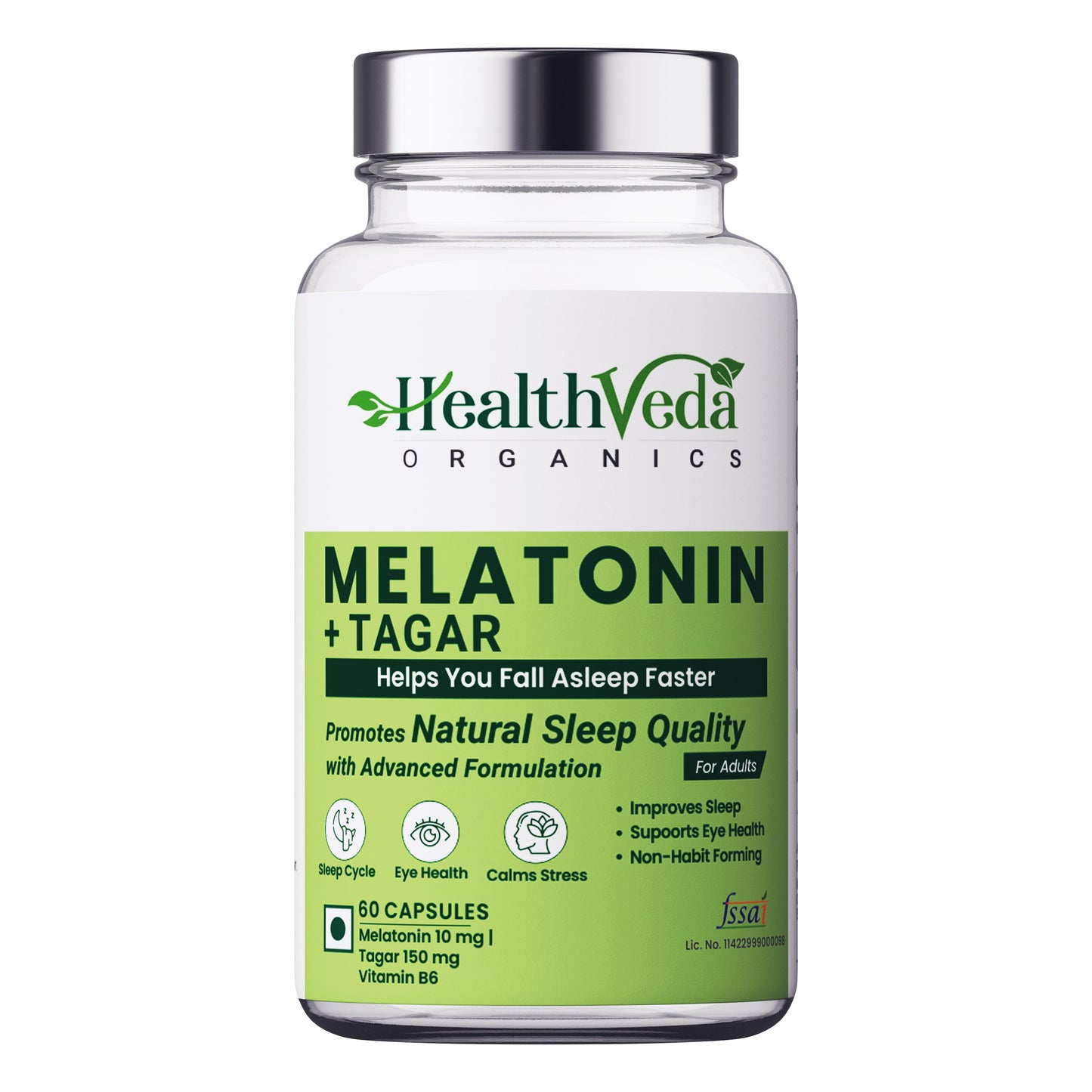 Health Veda Organics Melatonin Capsules for Better Sleep - 60 Veg Capsules (Non Habit Forming)