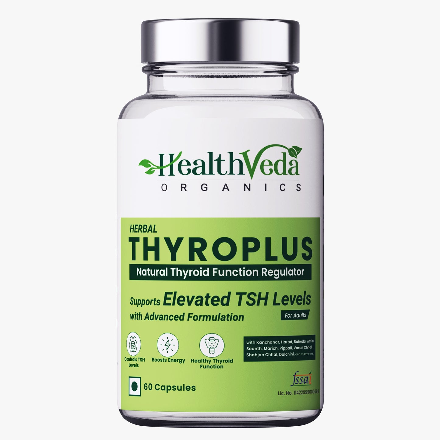 Health Veda Organics Thyroplus Supplements for Thyroid Support - 60 Veg Capsules