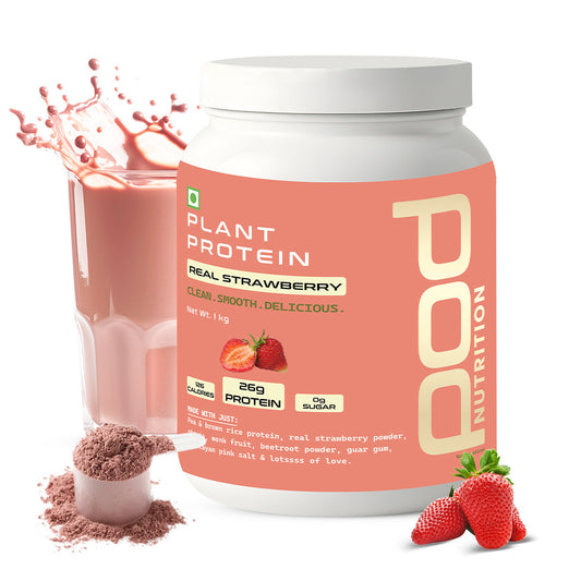 POD NUTRITION Pea Protein Isolate Powder | Vegan Plant Protein, No Added Sugar, Dairy Free| Clean & Easy to Digest with Essential Amino Acids (1kg, Real Strawberry)