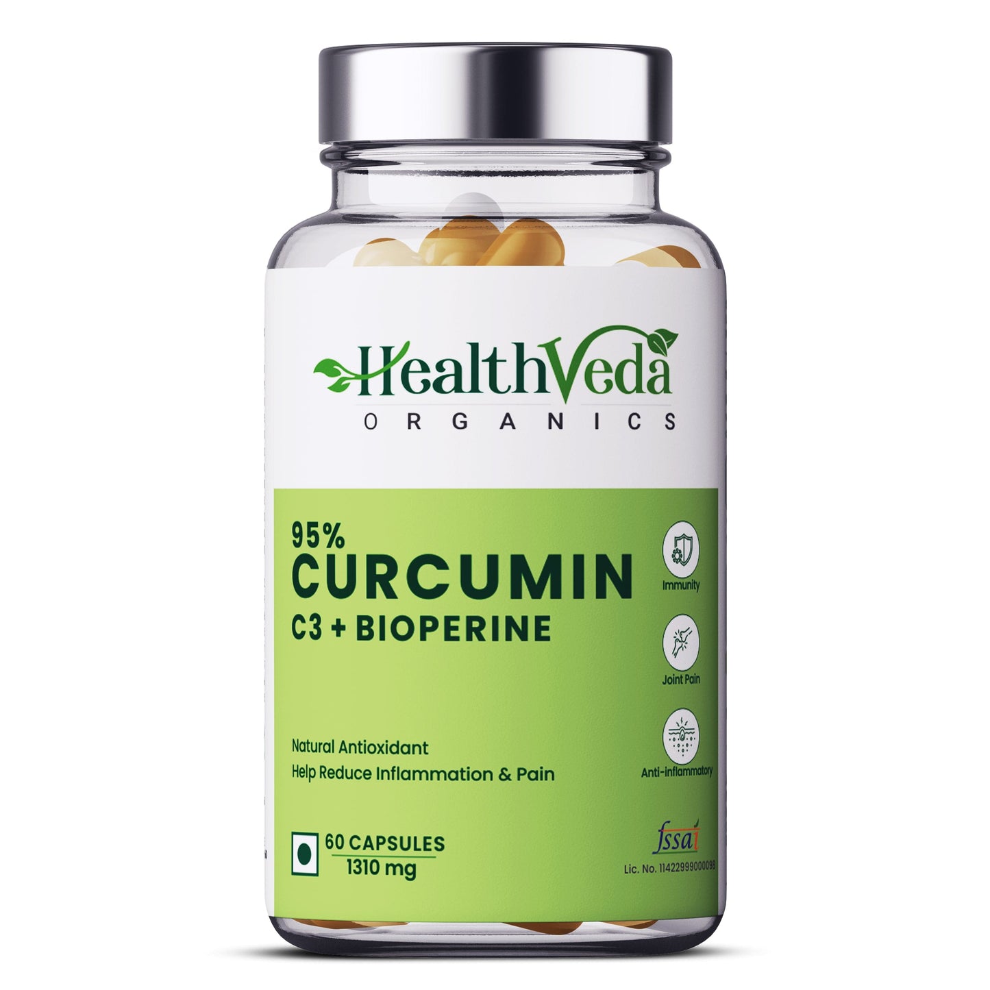 Health Veda Organics Curcumin C3 + Bioperine, 1310 Mg | 60 Veg Capsules | Supports Joint & Muscle Health | Better Absorption | Boost Immunity | For Men & Women