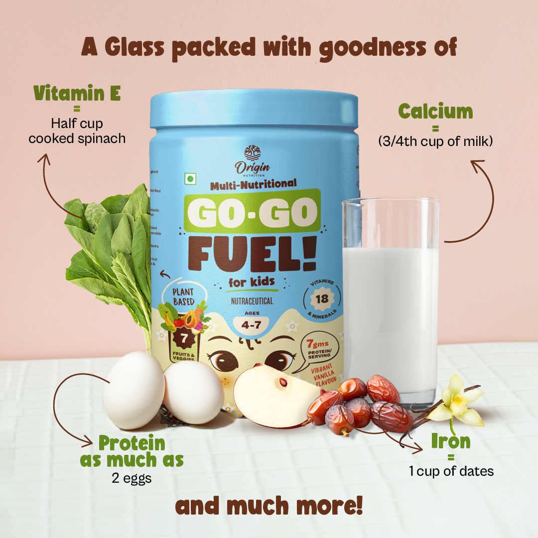 Origin Nutrition Vegan Multi Nutritional, Vanilla drink for kids with 7gm Plant-Based Protein, 7 fruits and vegetables, 18 minerals and vitamins. Gluten Free, Soy Free, Dairy Free, No Added Sugar, Soy Free, Non - GMO, ages 4-7, 400g
