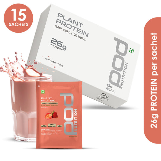 POD NUTRITION Pea Protein Isolate Powder | Vegan Plant Protein, No Added Sugar, Dairy Free| Clean & Easy to Digest with Essential Amino Acids (Real Strawberry Sachet Pack of 15)