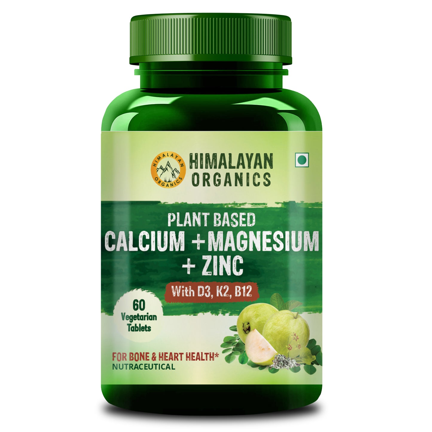 Vlado's Himalayan Organics Plant Based Calcium Magnesium + Zinc | Vitamin D3+k2 Supplement For Stronger Bones | Boost Immunity | Healthy Heart | Muscle Growth - 60 veg Tablet "