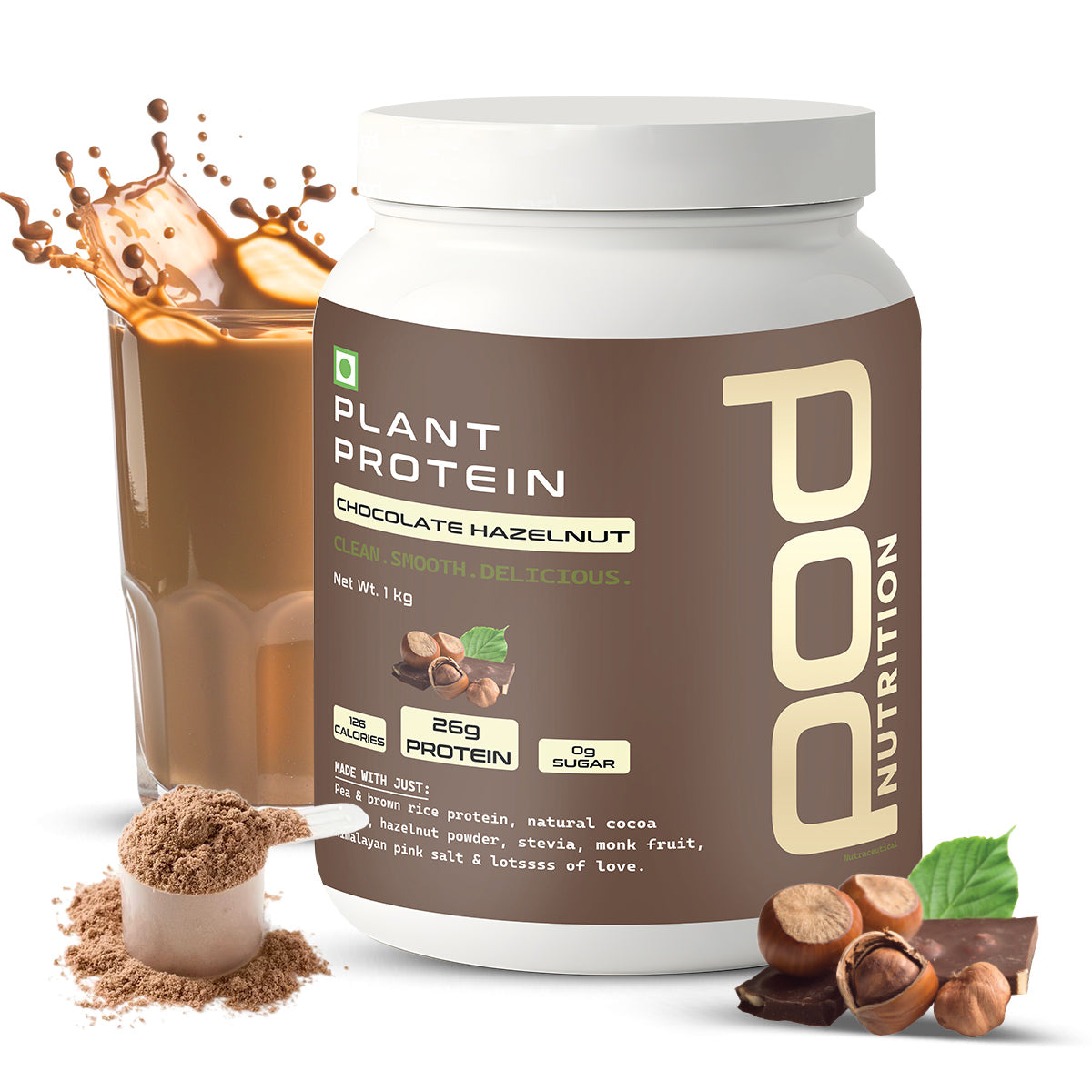 POD NUTRITION Pea Protein Isolate Powder | Vegan Plant Protein, No Added Sugar, Dairy Free| Clean & Easy to Digest with Essential Amino Acids (1kg, Chocolate Hazelnut)