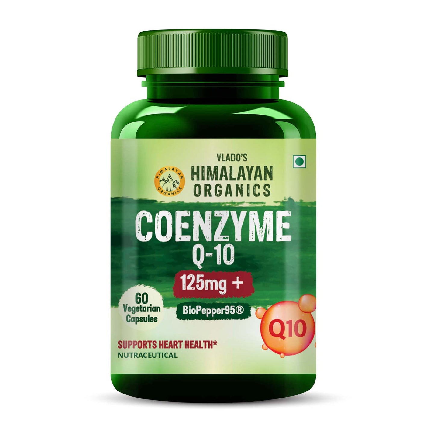 Vlado's Himalayan Organics CoQ10 -125mg With BioPepper - 5mg , COENZYME Q-10 125mg Supplement 60 Veg Capsules