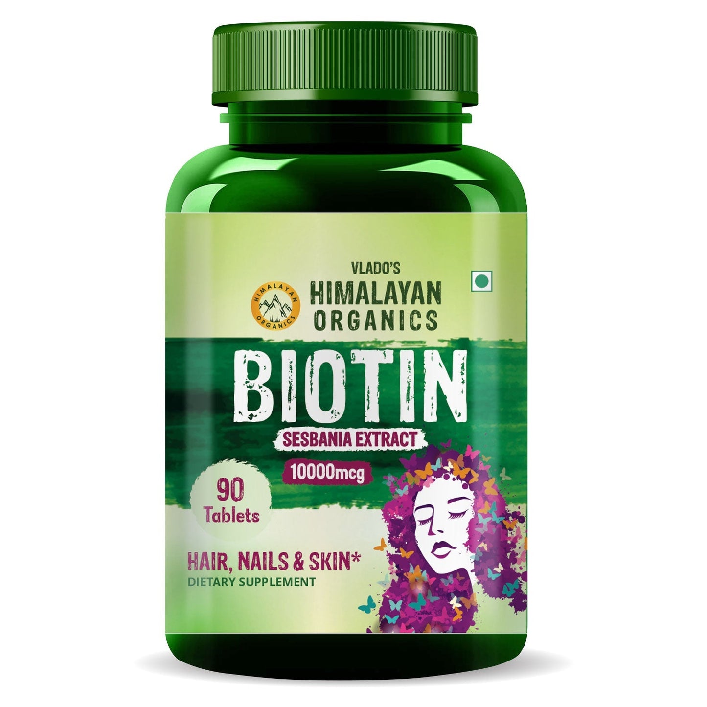 Vlado’s Himalayan Organics Biotin 10000 MCG Tablets | With Sesbania Grandiflora Extract | Biotin Supplement for Men & Women – 90 Veg Tablets