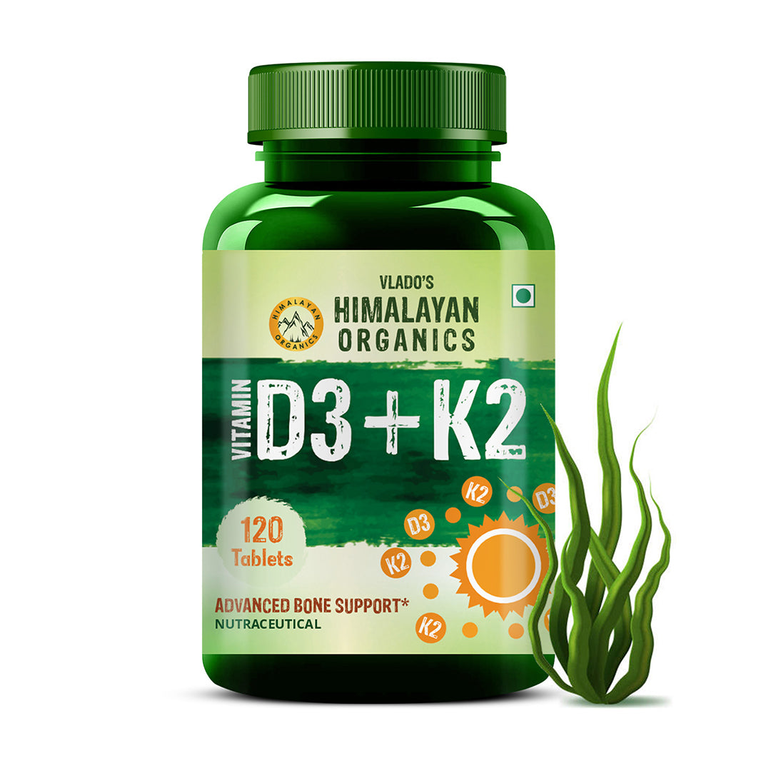 Vlado's Himalayan Organics Vitamin D3 with K2 As MK7 Supplement - 120 Veg Tablets