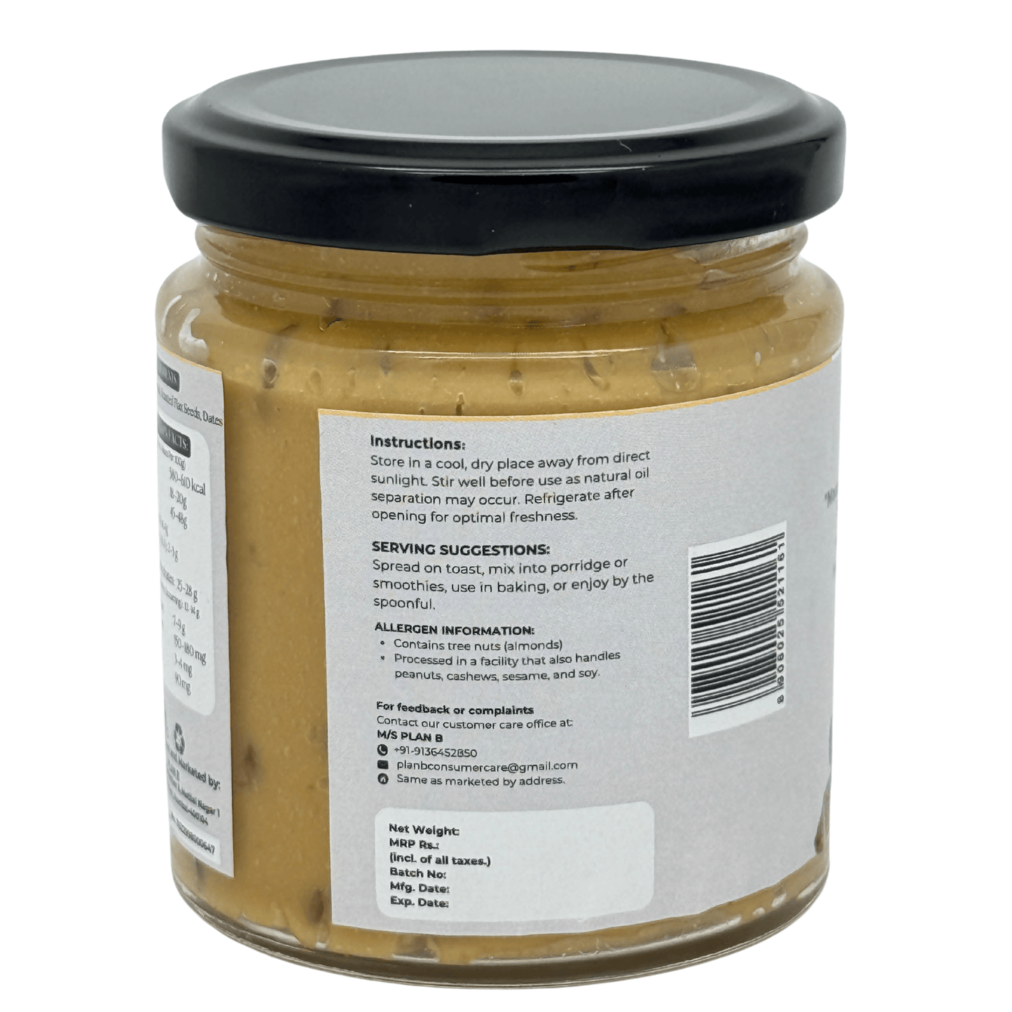 Plan B Almond Butter with Flax Seeds & Dates | Natural Sweetened Vegan Nut Butter | High Protein, Omega-3 Rich | No Added Sugar, Gluten-Free, Dairy-Free | Healthy Spread for Energy & Immunity | 200g