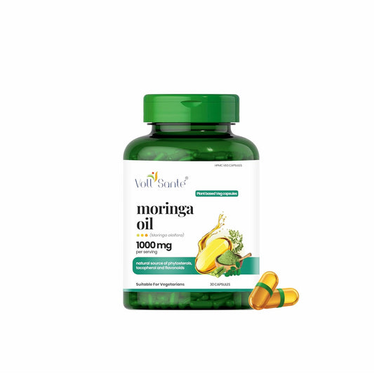 Voll Sante Moringa Oil Capsule—1000 mg Per Serving | HPMC Plant-Based Veg Capsules | Ayurvedic | Dietary Supplement | Non-GMO | 30 Capsules