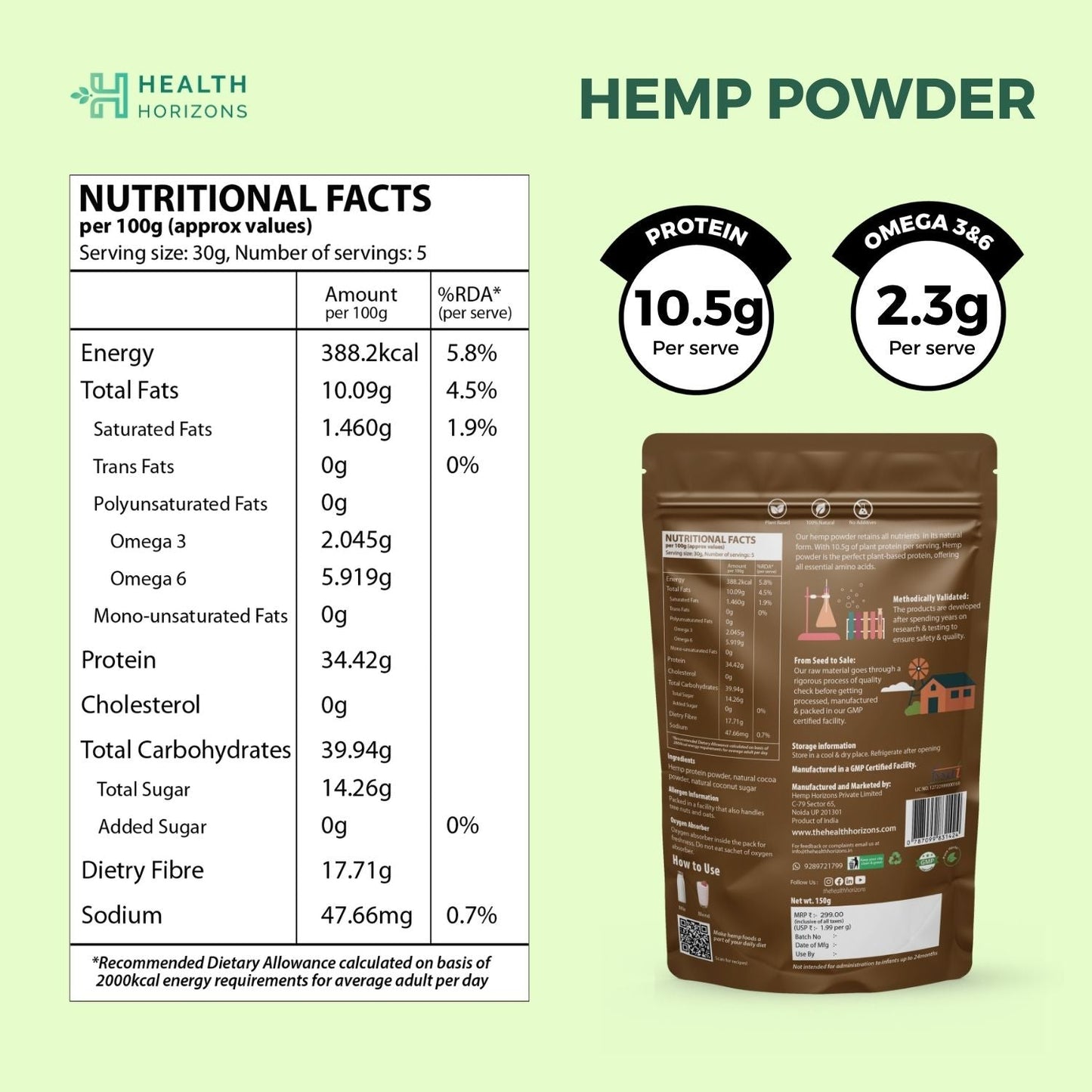 Health Horizons Hemp Chocolate Protein Powder 150g