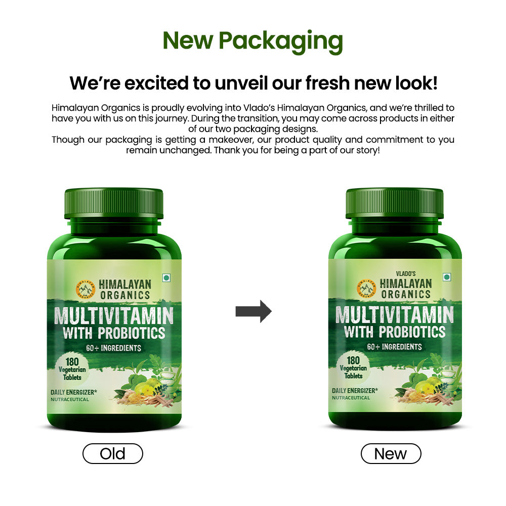 Vlado's Himalayan Organics Multivitamin for men & women with 60 ingredients - 180 Tablets - with probiotics - Immunity, Energy, Metabolism, and Muscle Function