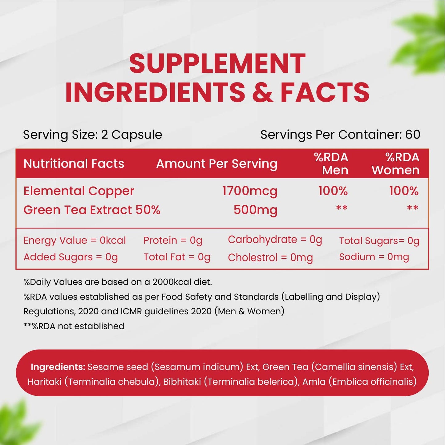 Vlado’s Himalayan Organics Plant-Based Copper 1700mcg Supplement with Green Tea Extract | 120 Veg Capsules