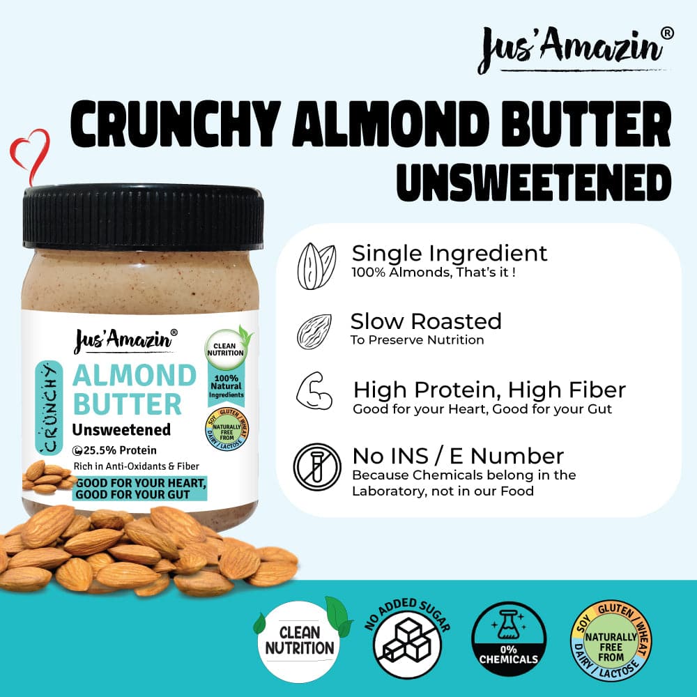 Jus Amazin CRUNCHY Almond Butter - Unsweetened (325g)