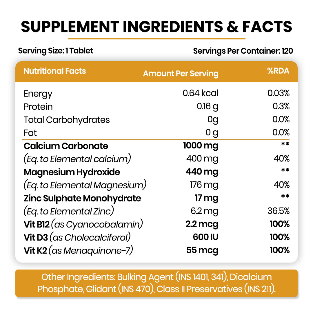 Vlado's Himalayan Organics Calcium Magnesium Zinc Vitamin D3 & B12- 60 Vegetarian Tablets