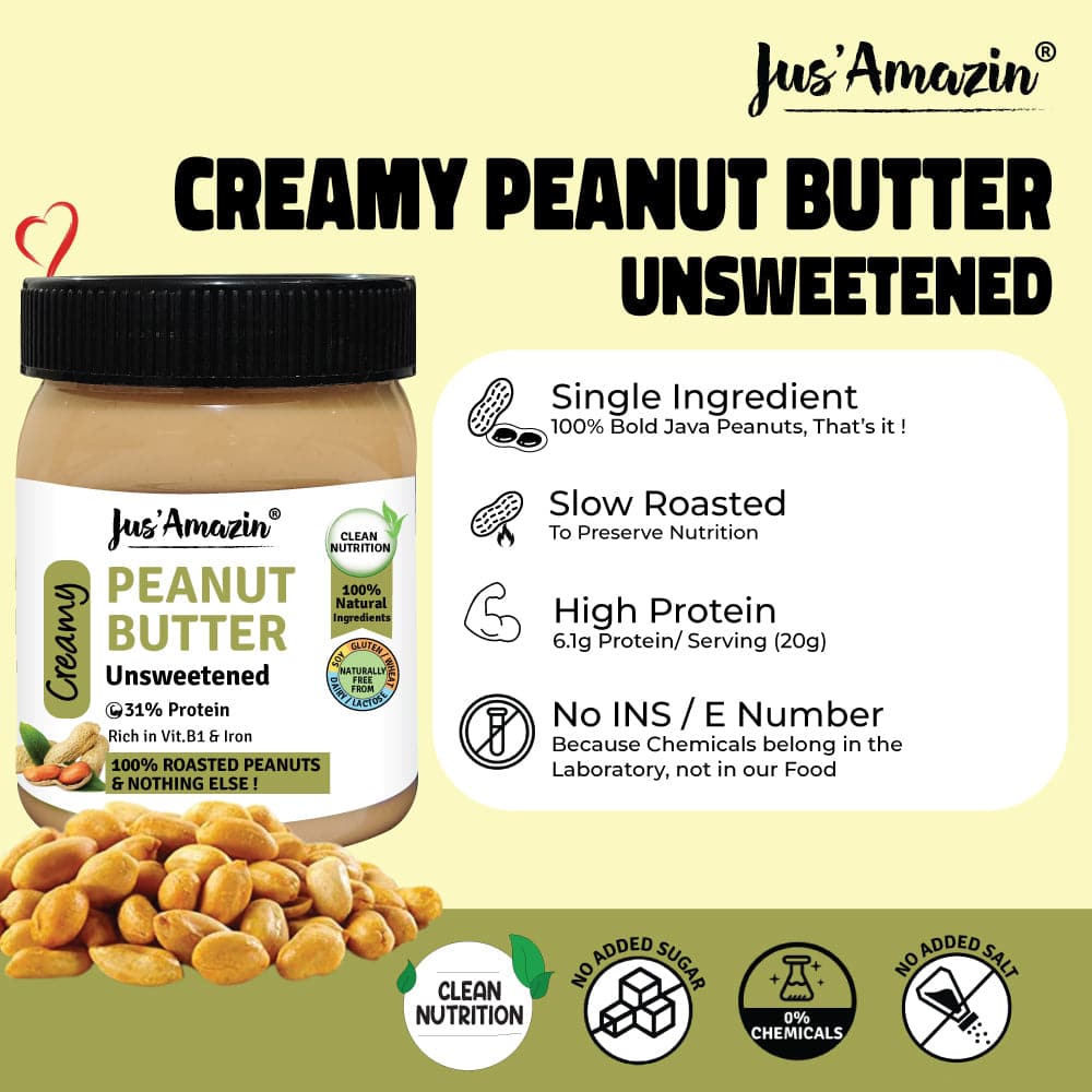 Jus Amazin Creamy Peanut Butter - Unsweetened 325g