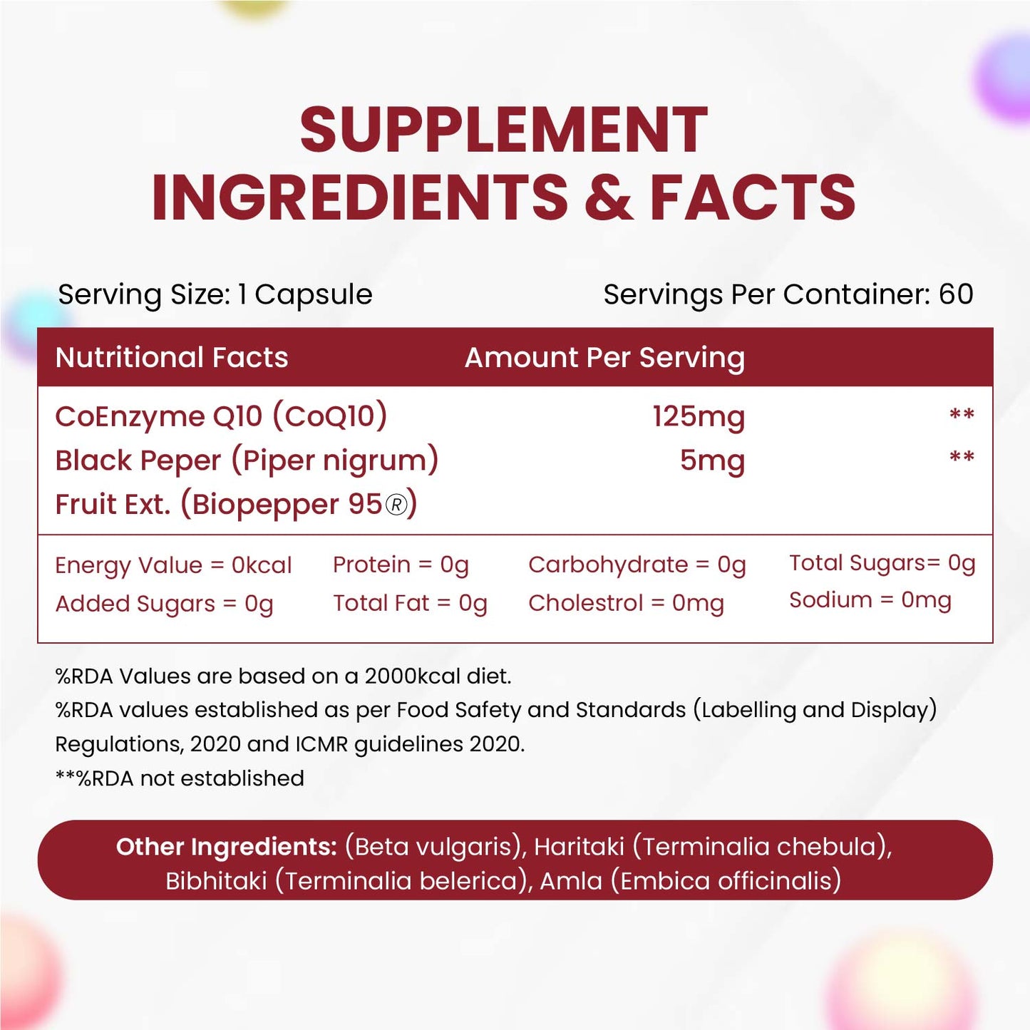 Vlado's Himalayan Organics CoQ10 -125mg With BioPepper - 5mg , COENZYME Q-10 125mg Supplement 60 Veg Capsules