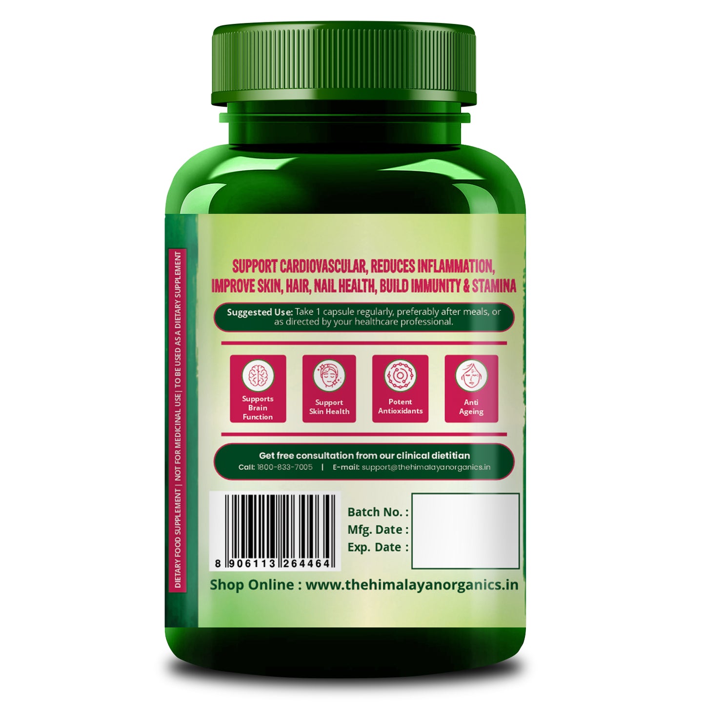 Vlado's HImalayan Organics Resveratrol 255mg with Grape Seed Extract Supplement | Support Heart And Skin Health | Powerful Anti-oxidant for Anti-Ageing - 60 Veg Capsules