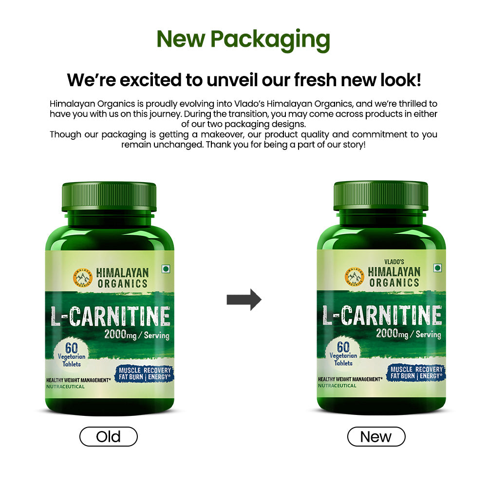 Vlado's Himalayan Organics L-Carnitine 2000 Mg | Healthy Weight Management | Supports Muscle Recovery, Boost Energy, Endurance, And Fat Burn - 60 Vegetarian Tablets
