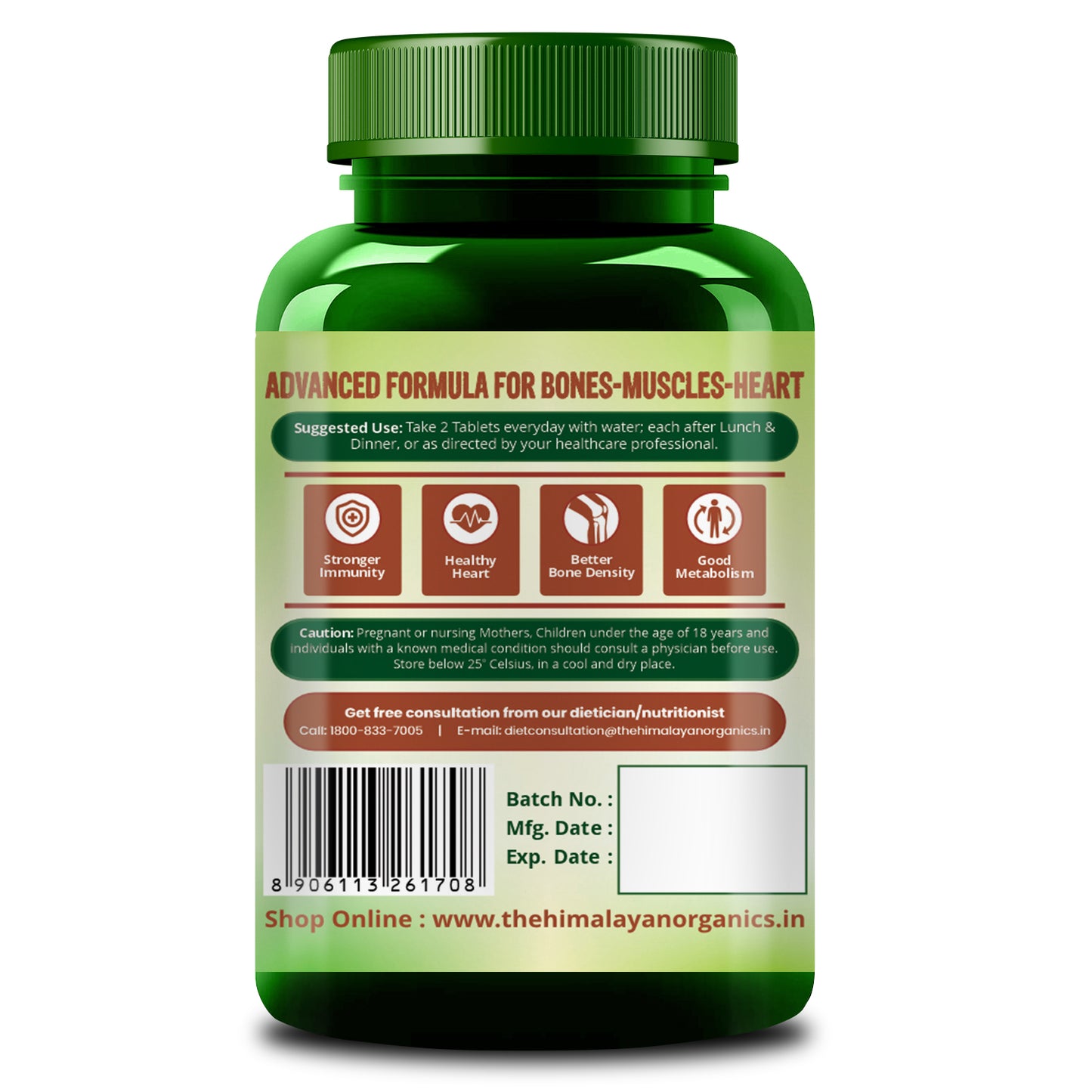 Vlado's Himalayan Organics Plant Based Calcium Magnesium + Zinc | Vitamin D3+k2 Supplement For Stronger Bones | Boost Immunity | Healthy Heart | Muscle Growth - 60 veg Tablet "